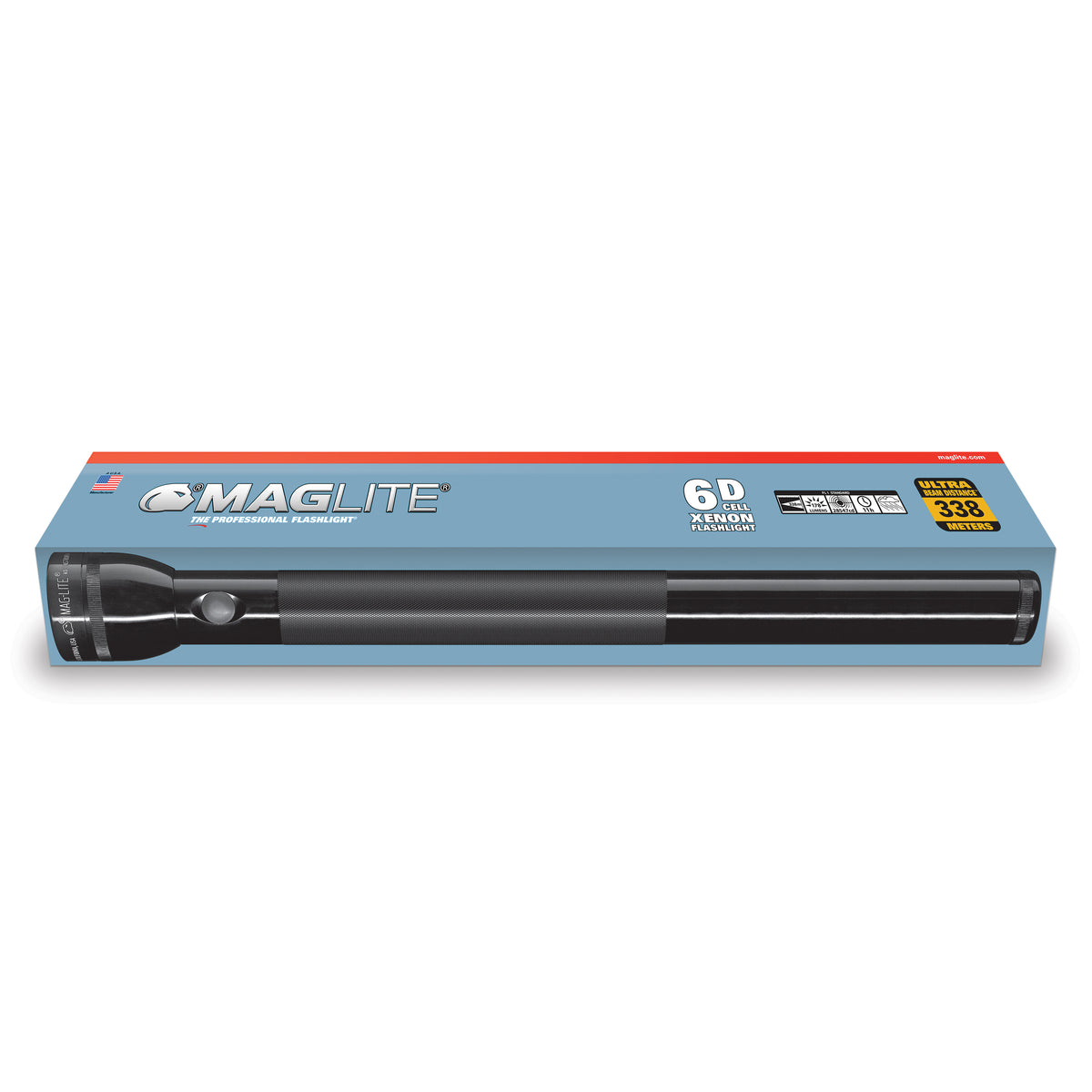 Maglite® Classic 6-D-Zellen Glühbirnen-Taschenlampe – 338 Meter Leuchtweite, bis zu 11 Stunden und 9 Minuten Leuchtdauer & 178 Lumen