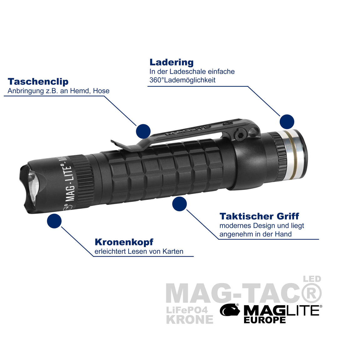 Maglite Lampe torche LED MAG-TAC-R à Batterie rechargeable - tête crénelée