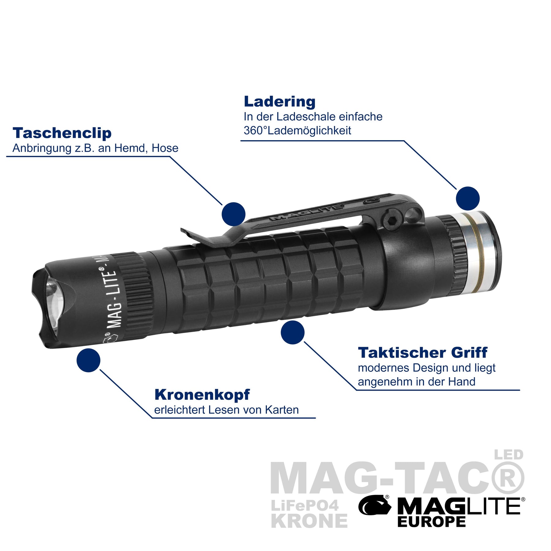 Lampe torche Maglite MAG-TAC-R LED à batterie rechargeable 14.7 cm - Noir -  La Poste