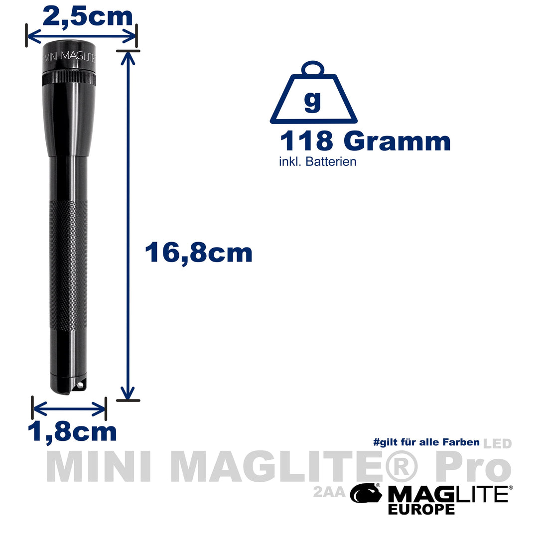 Lampe de poche compacte Mini LED SP22 - IPX4 - 2 piles AA - 97 lumens -  16cm - Noir - Maglite